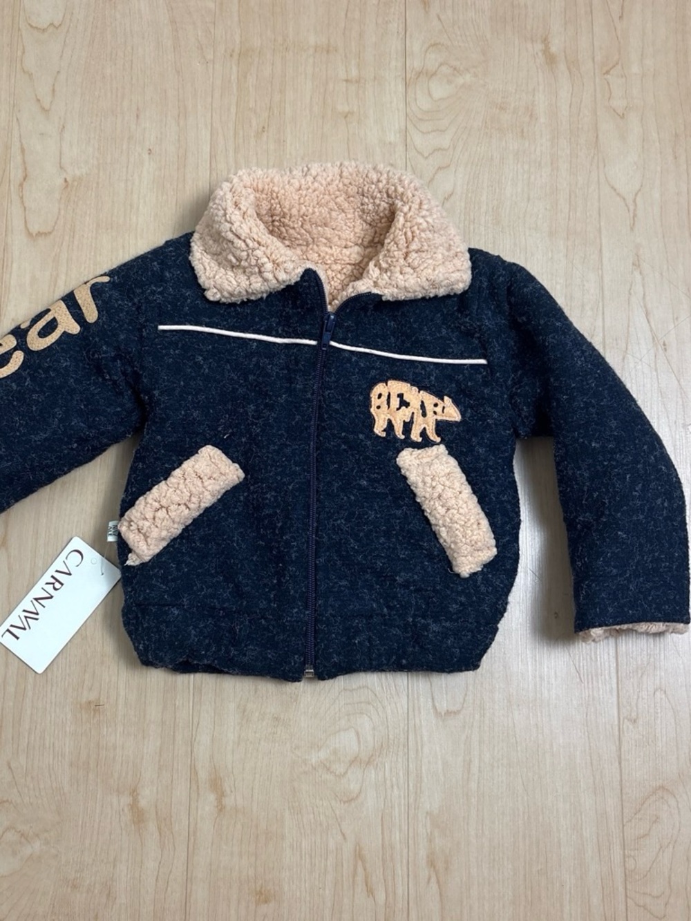 Kids Navy and Cream Sherpa-Lined Zip Jacket